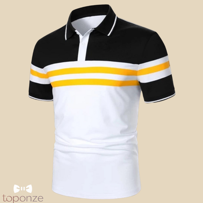 Pólo Masculino Bicolor com Faixas Horizontais