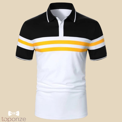Pólo Masculino Bicolor com Faixas Horizontais