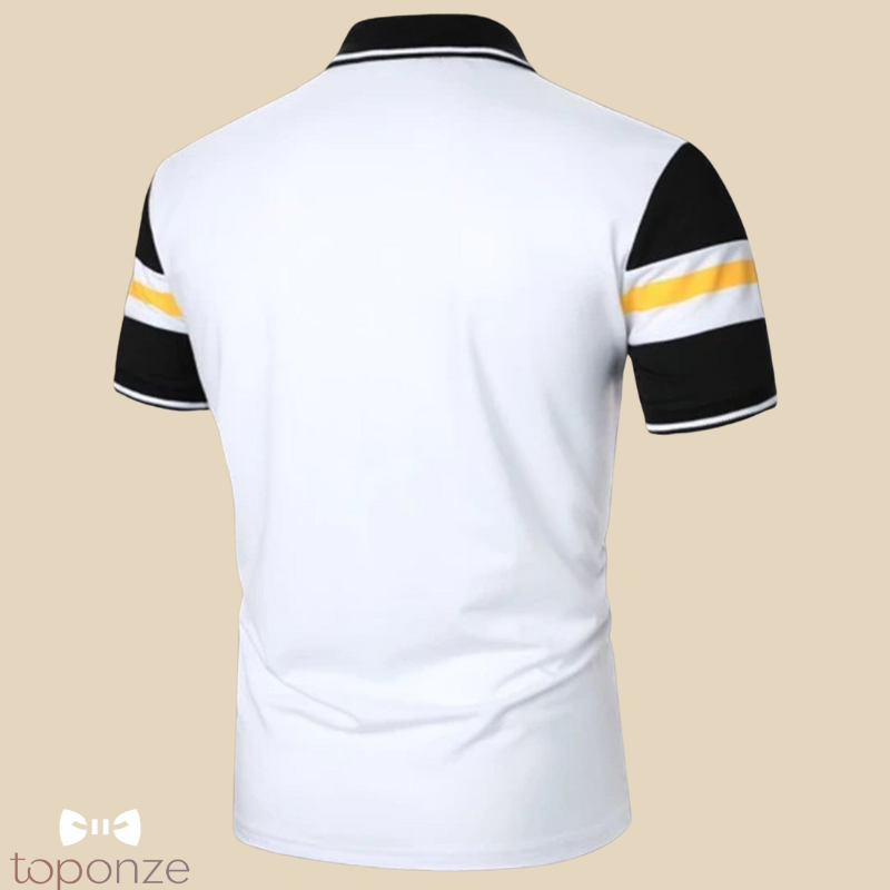 Pólo Masculino Bicolor com Faixas Horizontais