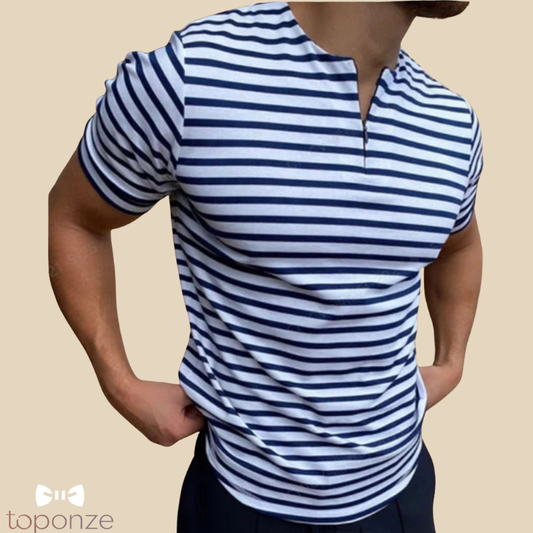 Pólo Masculino Clássico às Riscas Pretas e Brancas