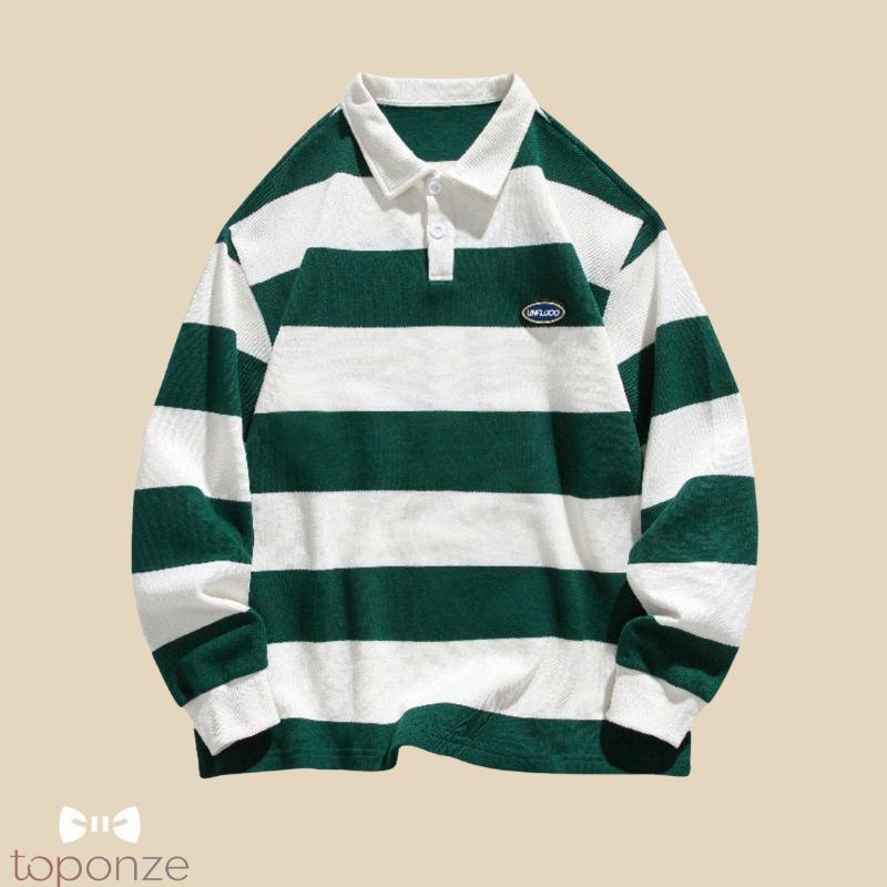Camisola Polo Masculina às Riscas Largas – Estilo Retro Casual