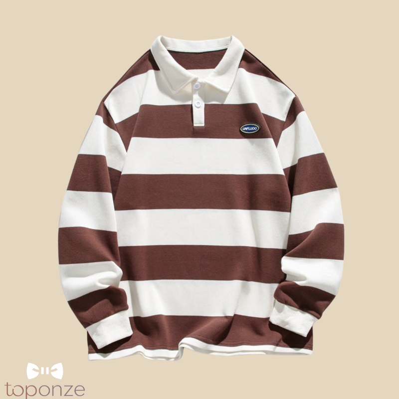 Camisola Polo Masculina às Riscas Largas – Estilo Retro Casual