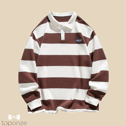 Camisola Polo Masculina às Riscas Largas – Estilo Retro Casual