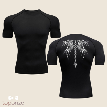 T-Shirt Masculina de Compressão com Estampa Tribal – Performance e Estilo