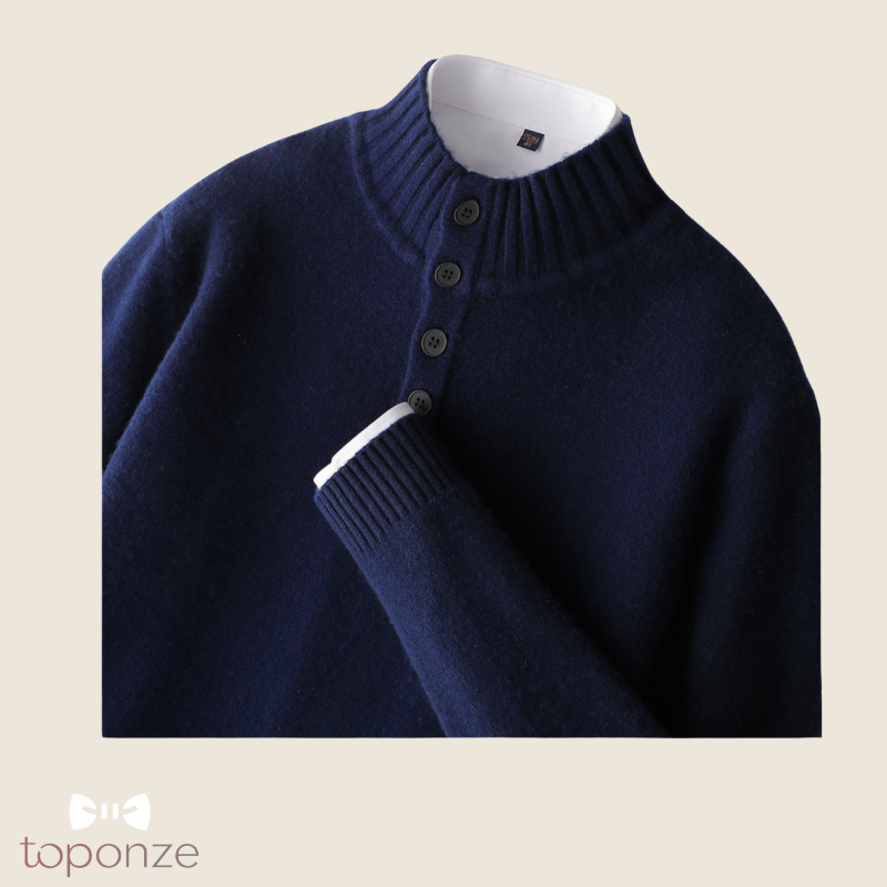 Camisola Premium de Malha com Gola Subida e Botões – Estilo Elegante Masculino