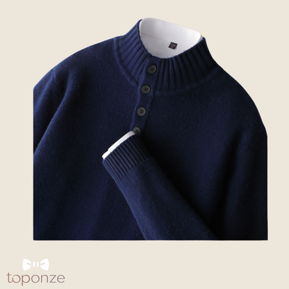 Camisola Premium de Malha com Gola Subida e Botões – Estilo Elegante Masculino