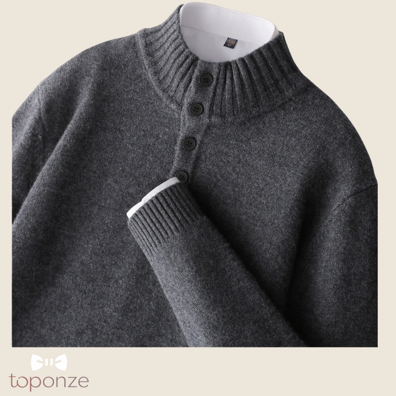 Camisola Premium de Malha com Gola Subida e Botões – Estilo Elegante Masculino