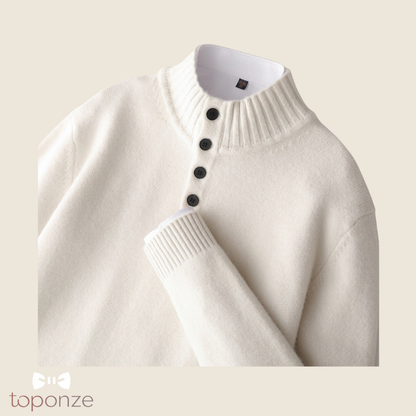 Camisola Premium de Malha com Gola Subida e Botões – Estilo Elegante Masculino