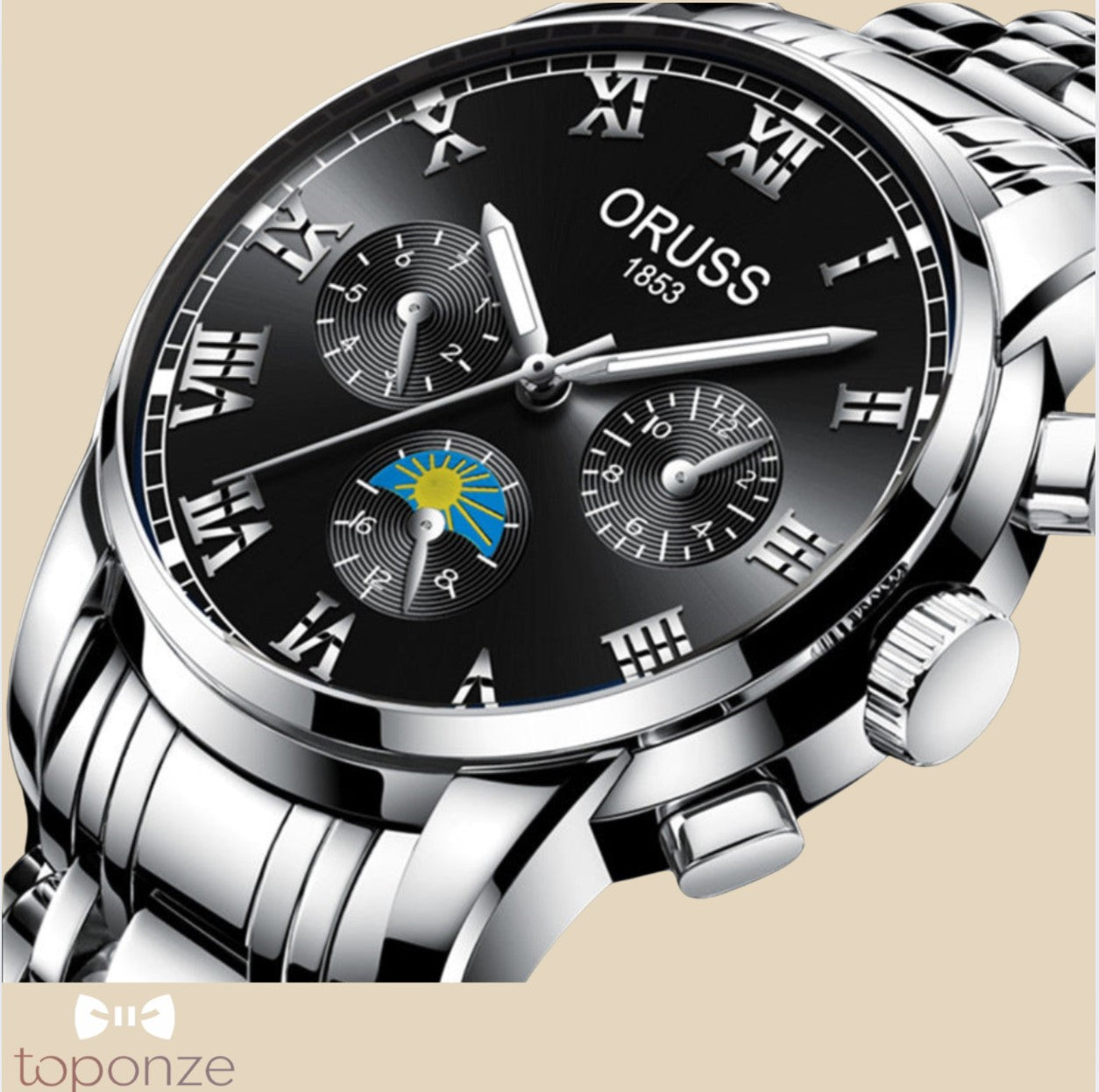Relógio ORUSS 1853 — Luxo Clássico em Aço Preto