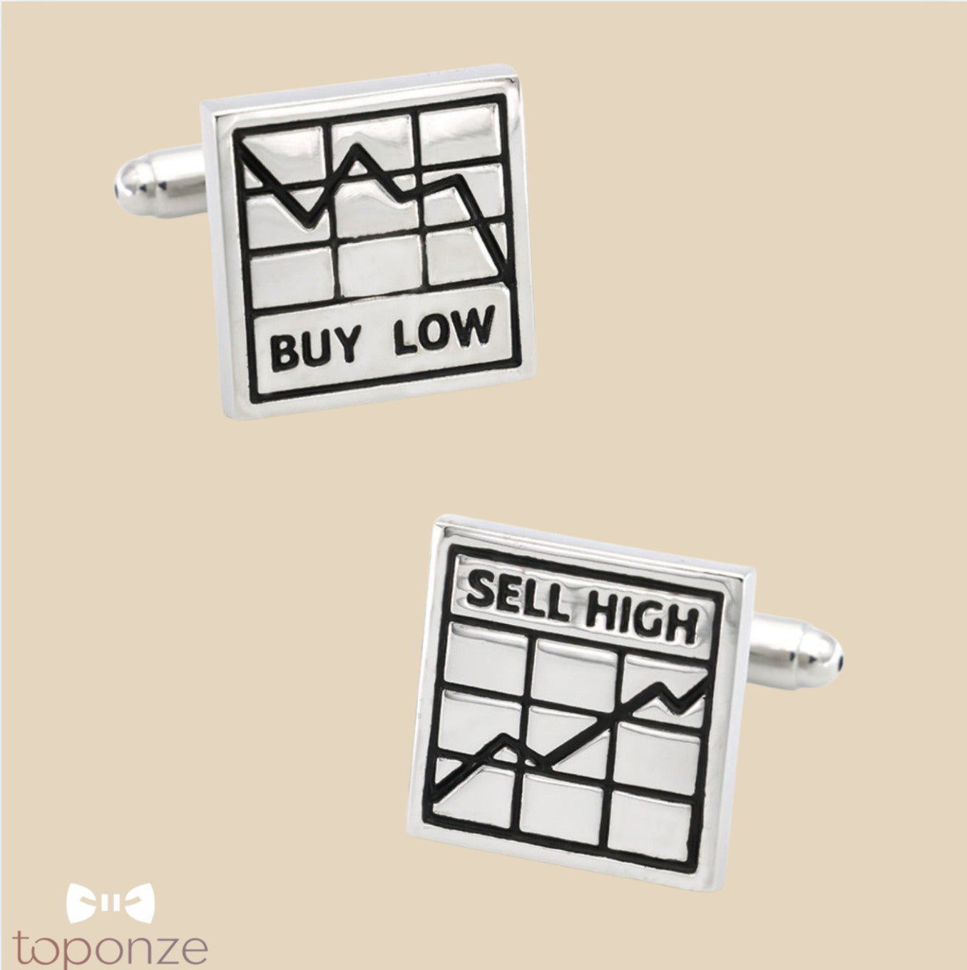 Botões de Punho “Buy Low, Sell High” — Estilo para Investidores