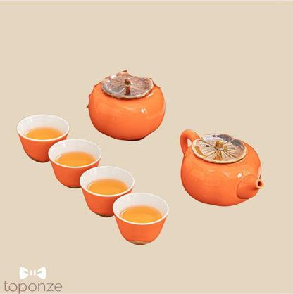 Conjunto de Chá em Cerâmica – Elegância Oriental em Laranja