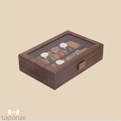 Caixa Luxuosa de Armazenamento para Relógios – Madeira Premium com Tampa de Vidro