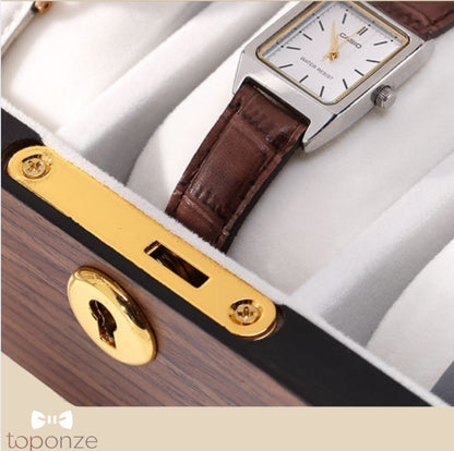 Caixa Luxuosa de Armazenamento para Relógios – Madeira Premium com Tampa de Vidro