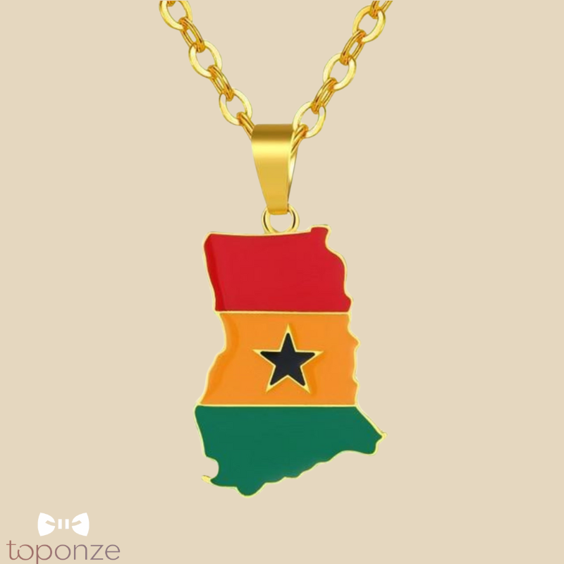 Colar Bandeira de Gana — Orgulho e Identidade em Dourado