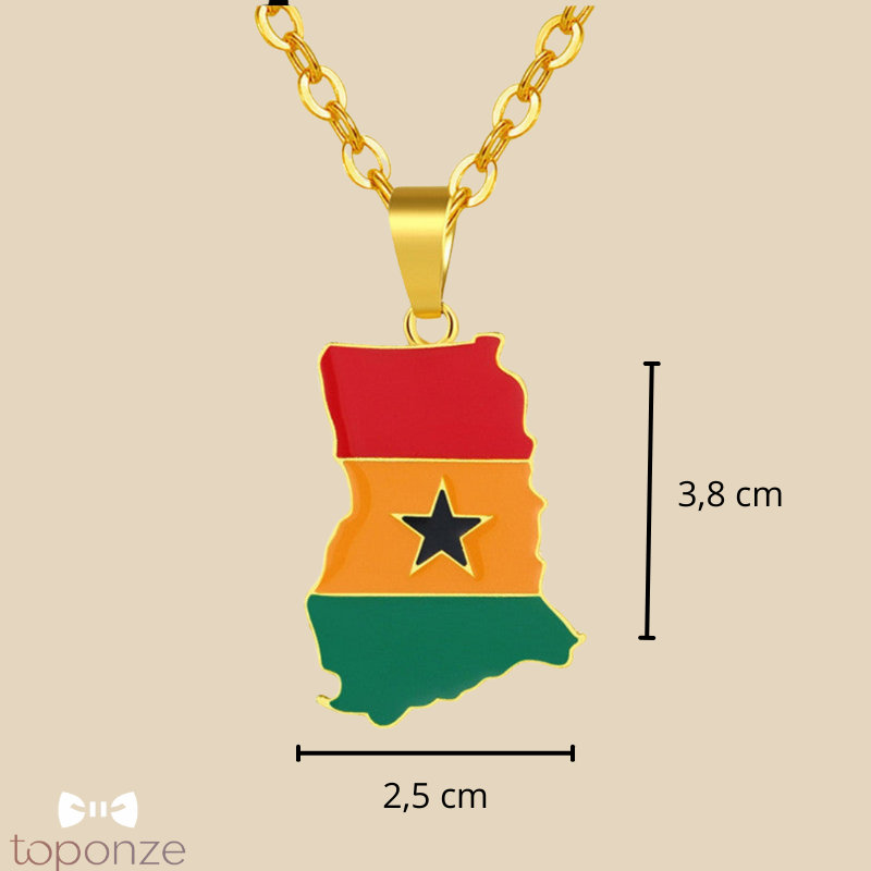 Colar Bandeira de Gana — Orgulho e Identidade em Dourado