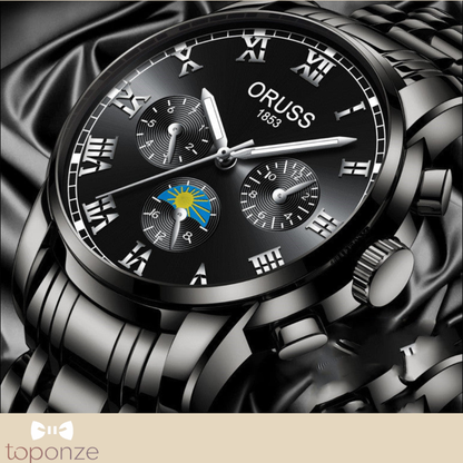 Relógio ORUSS 1853 — Luxo Clássico em Aço Preto